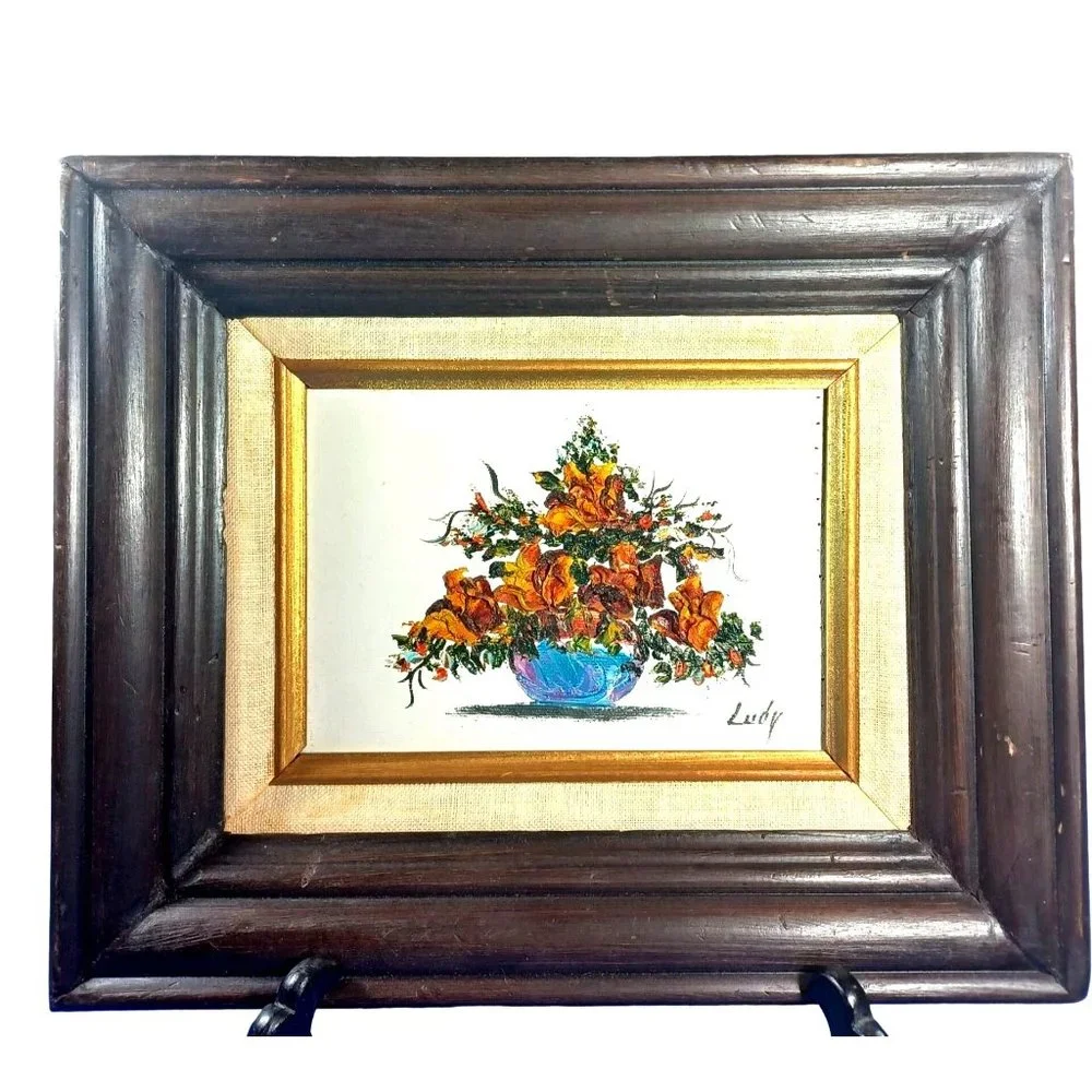 MCM Still Life Original Textured Oil Painting Roses Flowers Floral Arrangement - Picture 4 of 8